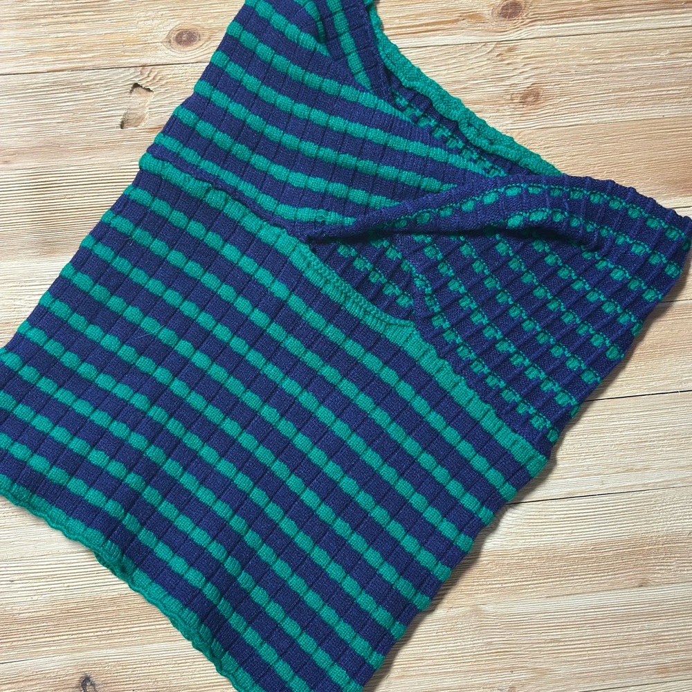 Source Unknown Blue and Green Striped Crop Top